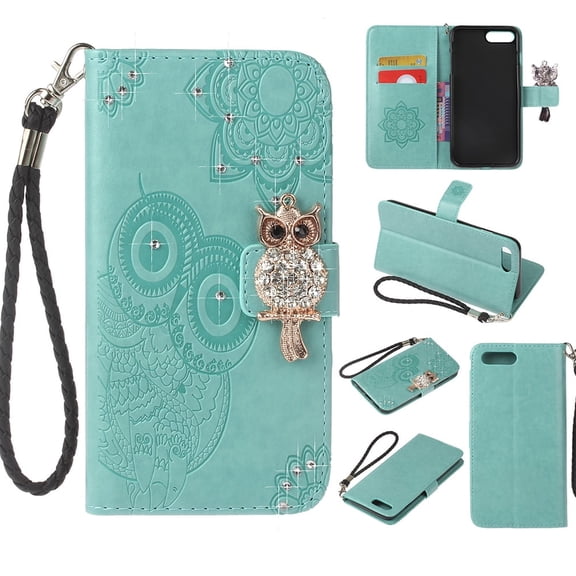 iPhone 8 Plus Case, iPhone 7 Plus Case, Allytech PU Leather Glitter Cute Owl Full Protective Cards Pockets Stand Feature Anti-Slip Wallet Cases Covesr for Apple iPhone 8 Plus, iPhone 7 Plus, Green