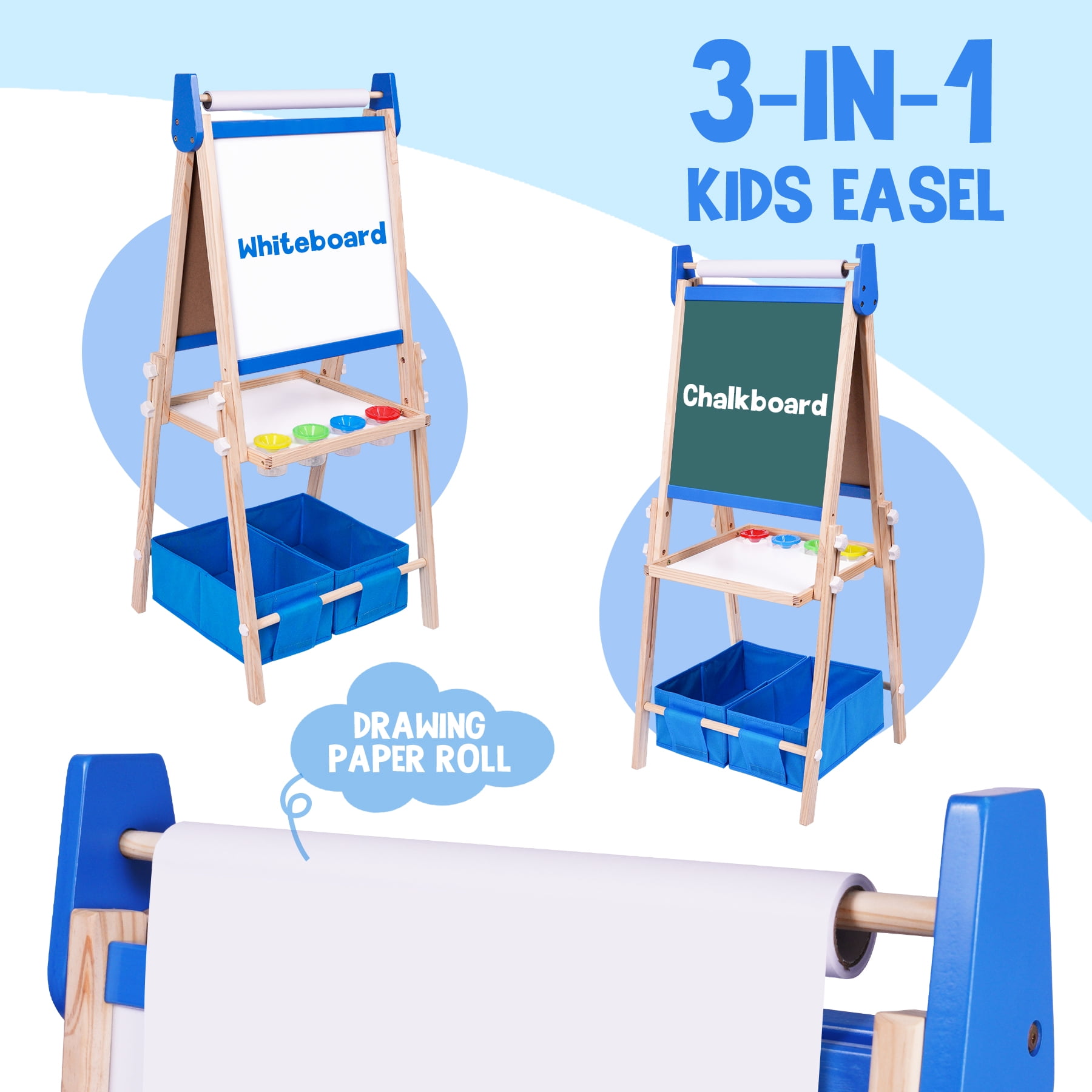 Joyooss Kids Art Easel Adjustable Wooden Double-Sided with Paper Roll Joyooss 122 BLUE