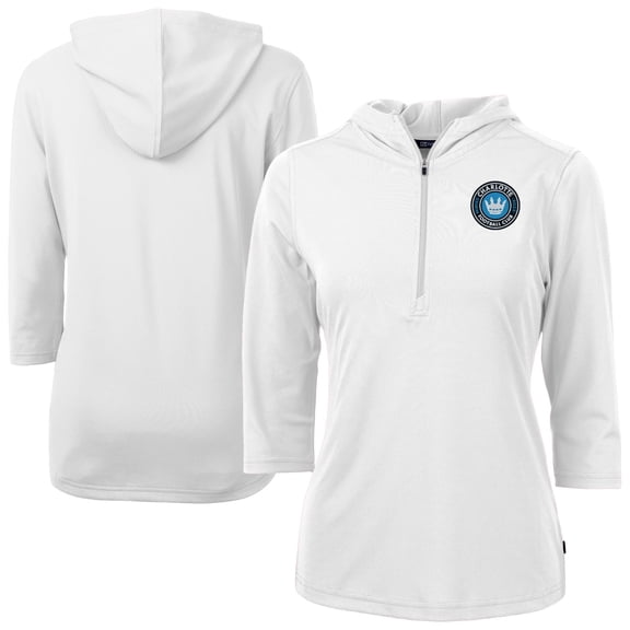 Women's-Cutter & Buck  White Charlotte FC Virtue Eco Pique Recycled Half-Zip Pullover Hoodie