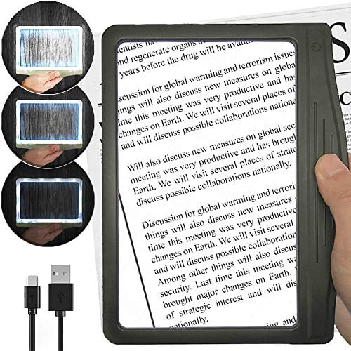 [Rechargeable] 3X Grande Loupe de Page LED Ultra Lumineuse avec 12 LEDs Dimmables Anti-Reflets (Zone de Vision Plus Uniforme & Soulage la Cernes) - Idéal pour Lire de Petits Imprimés & Faible Vision