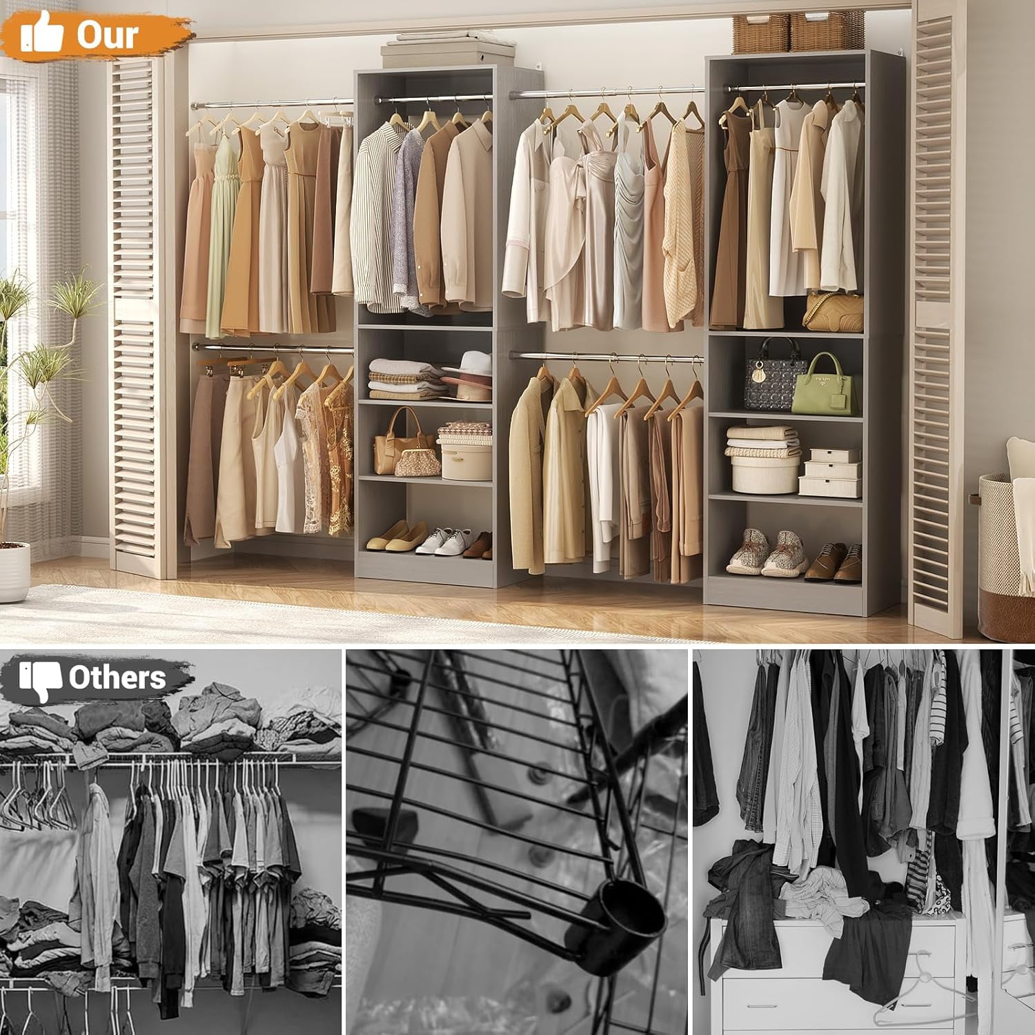 Homieasy 20.5 - 120'' W Closet System with Hanging Rods(Cut to Fit), Gray