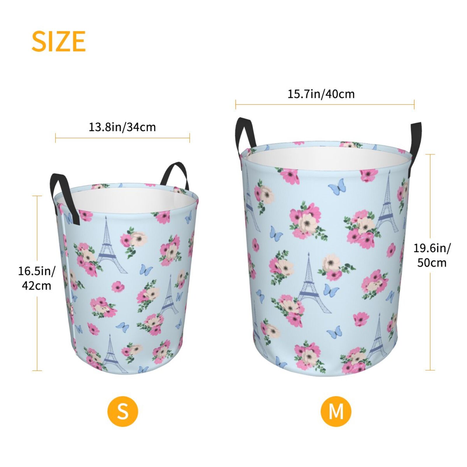 Large Laundry Basket with Handles - Tower flower Butterfly Kids Baby Dirty Clothes Laundry Hamper for Bedroom Aesthetic