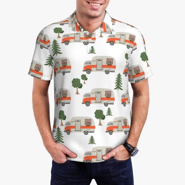 Fotbe Camp Van Camiseta Polo de Golf para Hombre con Estampado – Camisa Deportiva Transpirable con Cuello Abotonado-X-Large