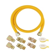 72" Flexible Yellow-Coated Corrugated Stainless Steel Gas Connector Kit for Dryer and Stove Range, 5/8" OD x 1/2" ID, Comes with 6 Pieces Connectors Including 3/4" MIP & 1/2" Fitting