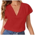 thumbnail image 1 of WEAIXIMIUNG Chemises pour Femmes T-Shirts Graphiques Lots Blouse d'Été pour Femmes Couleur Unie en Lin Ample à Manches Mi-Longues à Col en V, 1 of 5