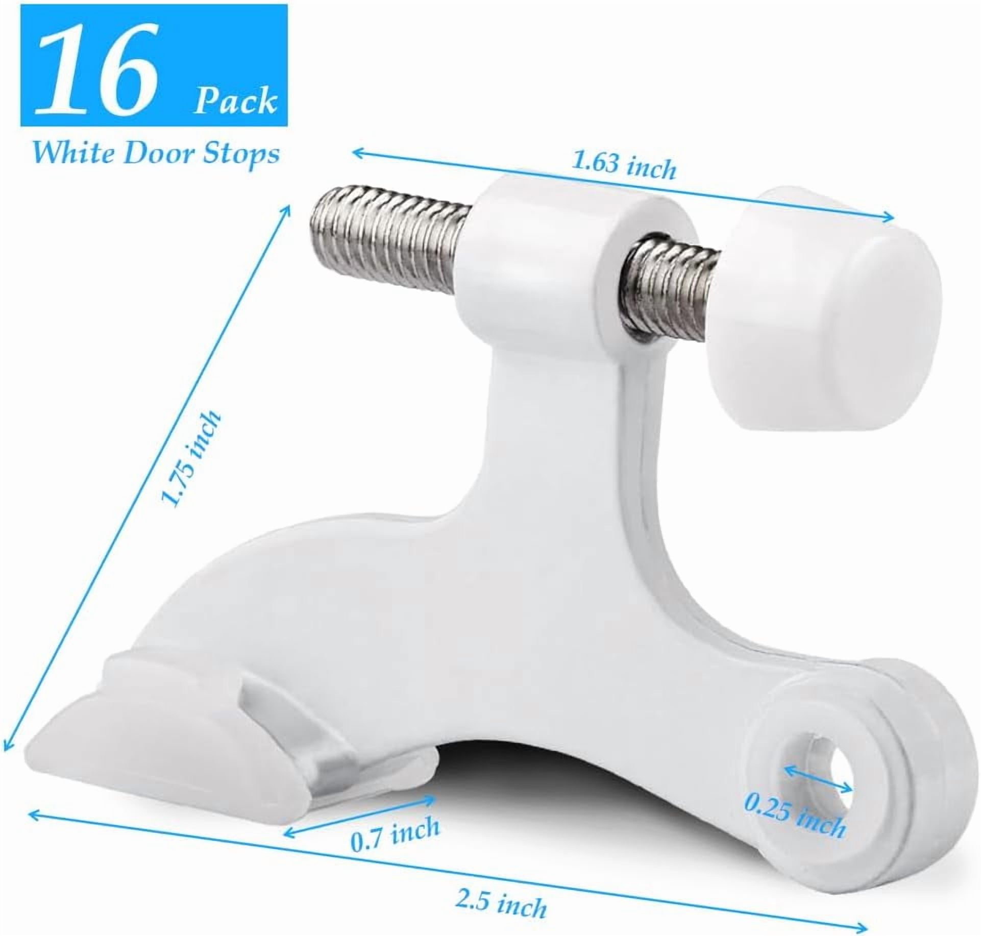 16 Pack Hinge Pin Door Stopper Heavy Duty Metal Adjustable Door Stops with Rubber Bumper Tips (White)