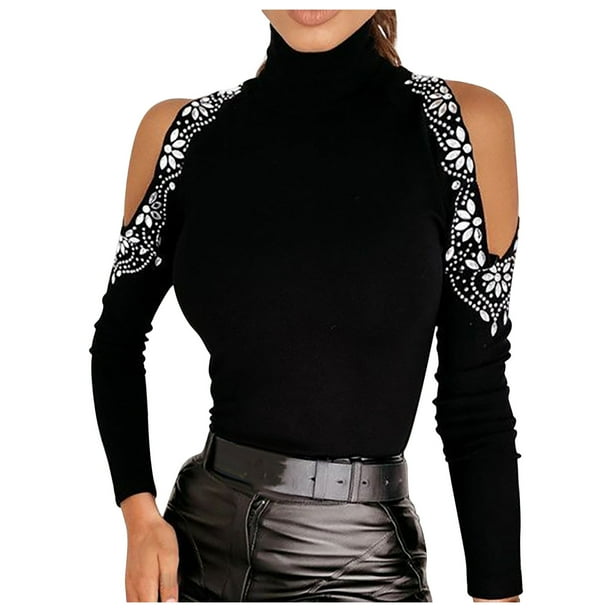 トップス American sleeve tleneck tops diante XZNGL Long Sleeve Shirt Women Fashion Women Solid Color Long