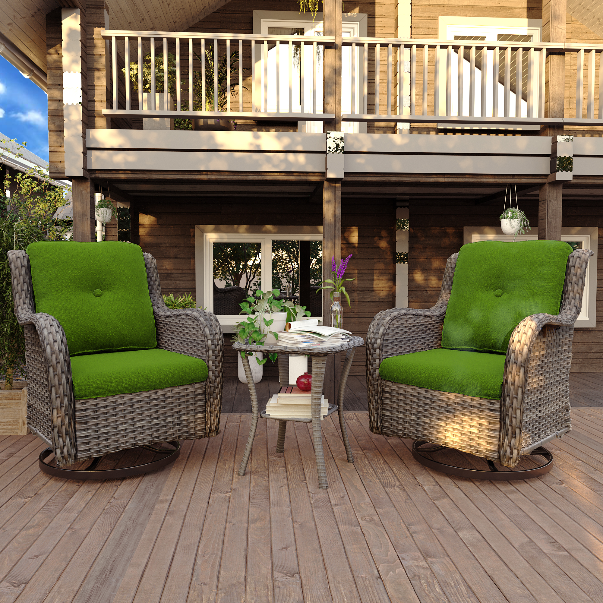 Meetleisure Outdoor Swivel Rocker Wicker Patio Chairs Sets of 2 With Table, Green - image 4 of 6