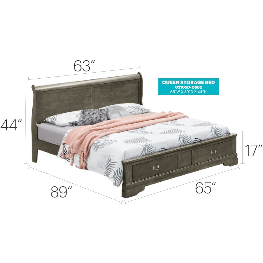 Glory Furniture Louis Phillipe G3105D-QSB2 Queen Storage Bed , Gray