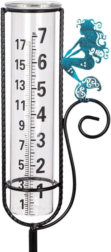 HRTGFD-Rain Gauge Outdoor, Mermaid Rain Gauge with Metal Stake, Decorative Rain Measure Tool for Lawn, Garden, Outdoor