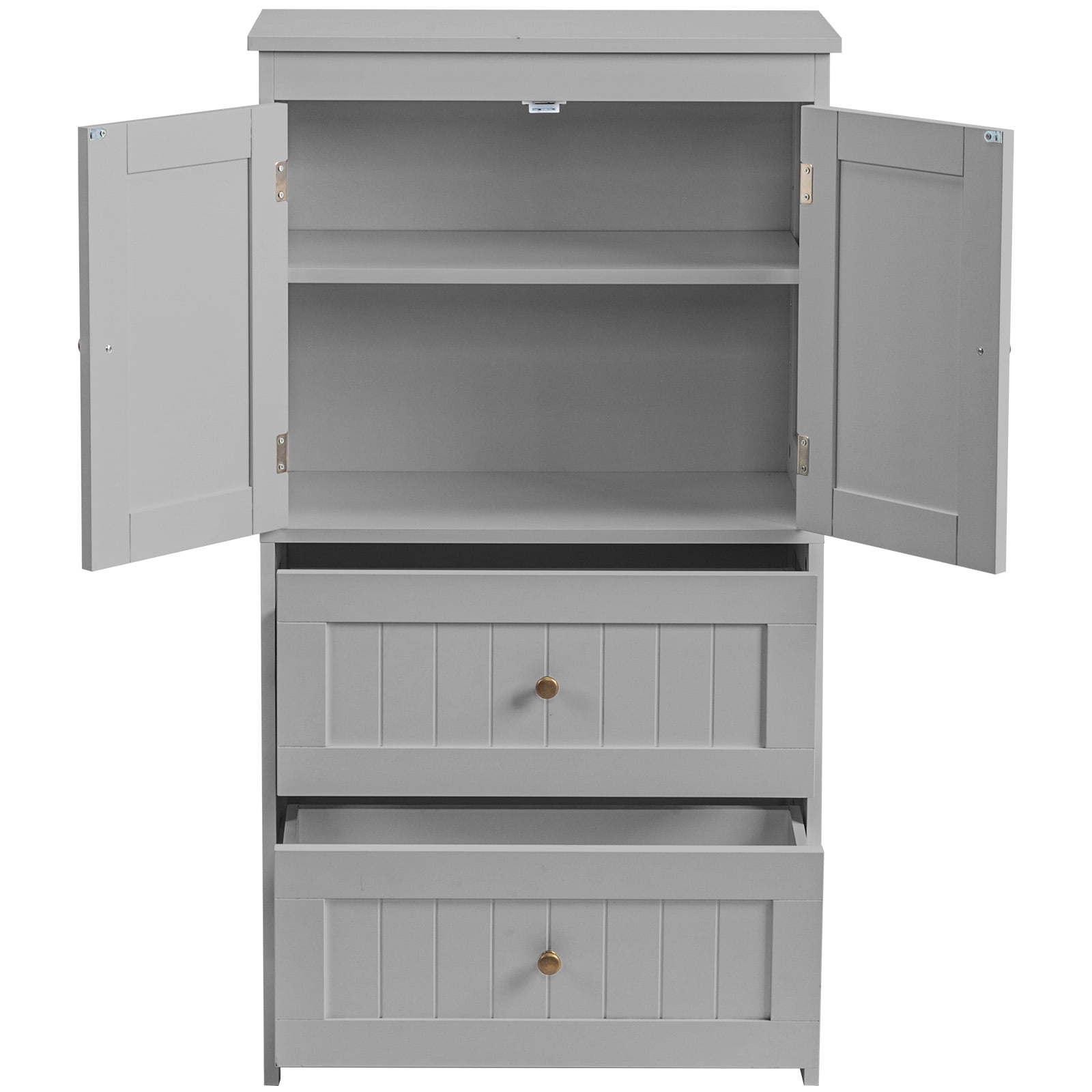 2-Drawer 2-Door Vertical Bathroom Cabinet, Grey, 23.62 x 11.81 x 43.31 in
