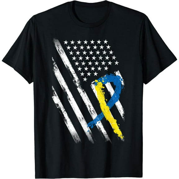 USA Flag Down Syndrome Awareness Shirt Dad Mom Down Syndrome T-Shirt Black Small