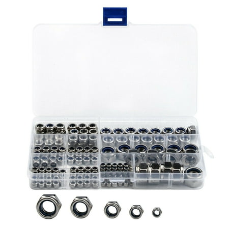 

170 in 1 Stainless Steel Lock Nuts Hex Fixed Ring Fasteners (Silver)