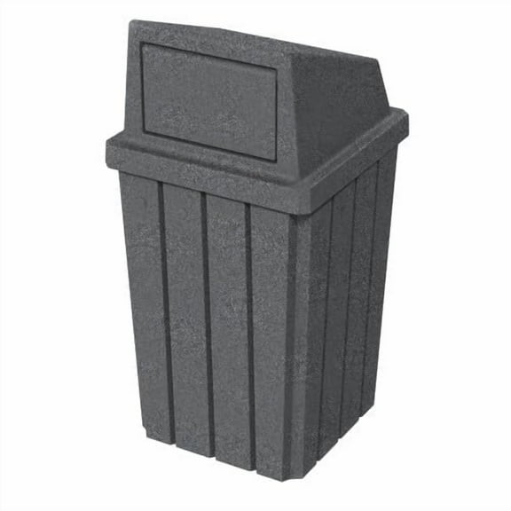 Sturdy Essentials 32 Gallon Square Slated 100% Recycled Plastic Heavy Duty Outdoor Trash Can with Push Top Lid - Dark Granite