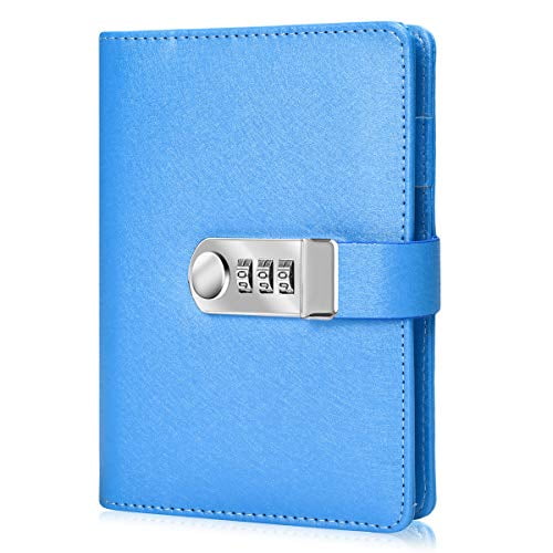 ARRLSDB Password Diary with Lock, PU Leather Combination Lock Diary (Combination Lock Journal) A6 Refillable Leather Journal, Size:18.5X13.5 cm (Blue)