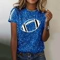 thumbnail image 2 of Game Day T-Shirts Women Sequin Football Love Heart Printed Short Sleeve Crewneck Tops 2025 Trendy Casual Classic Fit Tees Z002-Blue M, 2 of 5