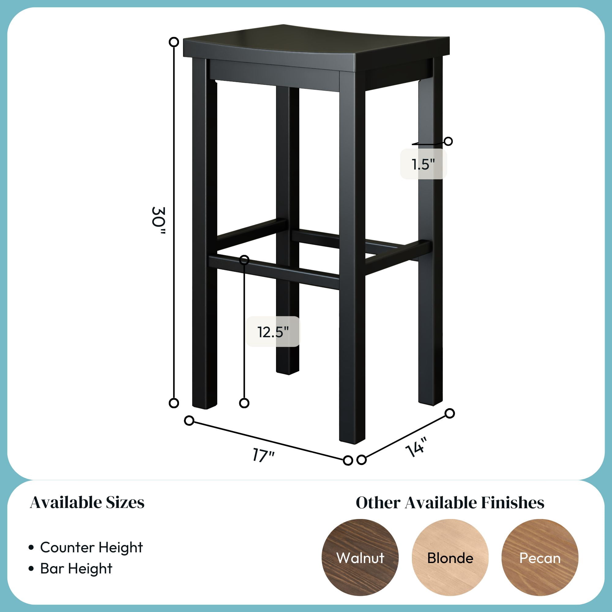 Now Furniture 30" Bar Stool, Set of 4 Wooden Backless Bar Height Kitchen Stool, Black