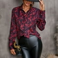 thumbnail image 4 of SWSMCLT Women's Lightweight Shirt Button Up Summer Fashion Long Sleeve Top Soft Collared Knotted Band Collar Fall Tie Blouses Style3 Black Red Floral 12-14, 4 of 4