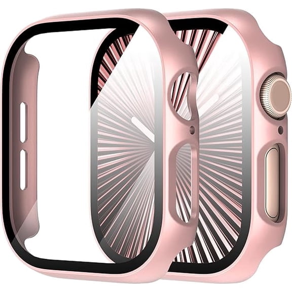2-Pack for Apple Watch Series 11/10 46mm Case,All-Around Tempered Glass Screen Protector Cover Case Accessories for iWatch Series 11/10 46mm (Rose Gold)