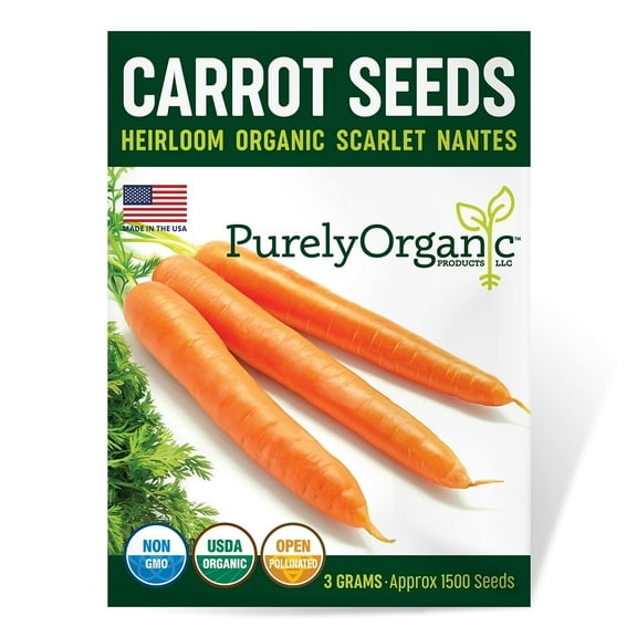Purely Organic Scarlet Nantes Carrot Seeds - USDA Organic, Non-GMO, Open Pollinated, Heirloom, USA Origin, Vegetable Seeds - 3 Grams
