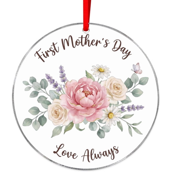 WaaHome First Mother's Day Ornament - Vibrant Watercolor Floral 1st Mother's Day Keepsake for New Mom, Peony and Lavender Hanging Decoration for Nursery, Home Decor, Heartfelt Gift for Wife Daughter
