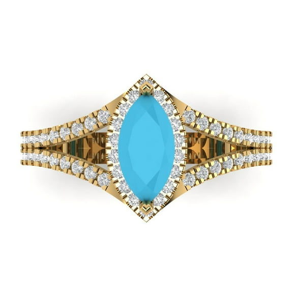 Halo Engagement Ring for Women - 1.2ct Simulated Turquoise in 18K Yellow Gold Promise Ring