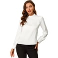 thumbnail image 1 of Blusa Allegra K de manga de soplo fruncida plisada con cuello alto drapeado suave sedoso para mujer blanco XS, 1 of 6