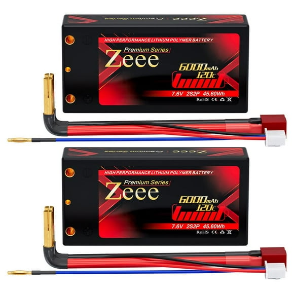 Zeee Série Premium 2S Batterie Lipo 6000mAh 7.6V 120C Boîtier Rigide avec Connecteur 4mm Bullet à T Batterie Haute Tension pour Véhicules RC Échelle 1/10 Voiture