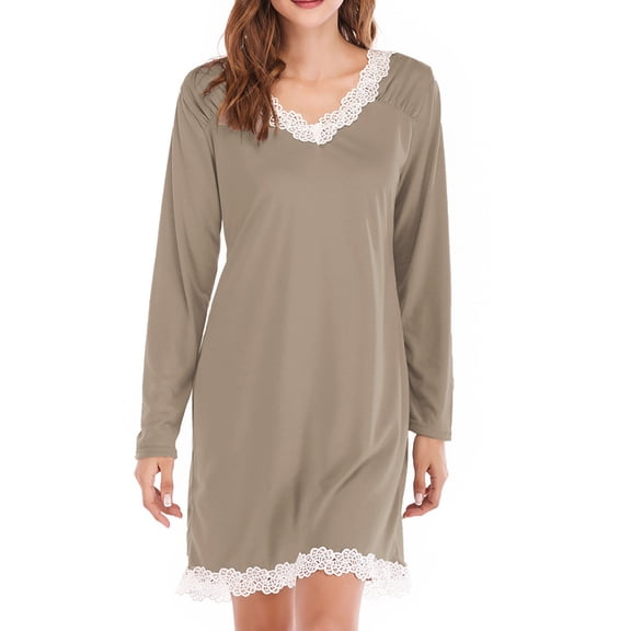 Dxzfnsa Fall Dresses for Women 2025 Women Casual V Neck Long Sleeve Lace Dresses Loose Fitting Flowy Solid Color Dresses