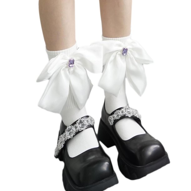 Calcetines de algodón acanalados Lolita para mujer, medias de tubo cortas de princesa con lazo grande de satén de colores dulces, estilo pijo