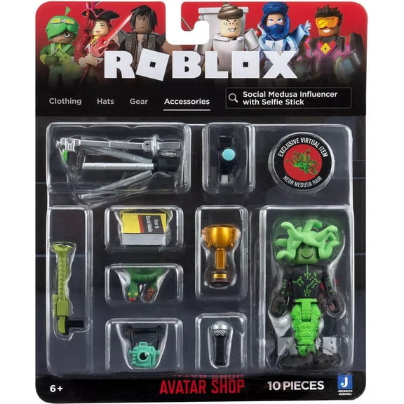 Jazwares Roblox Social Medusa Influencer with Selfie Stick Action Figure Set, 10 Pieces