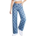 thumbnail image 1 of Jeans Sidefeel para mujer, pierna ancha, cintura alta, a cuadros, azul, 1 of 6