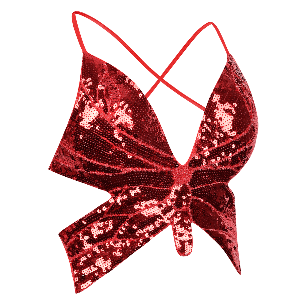 PrettyGuide Women's Glitter Sequin Butterfly Top Sexy Halter Lace