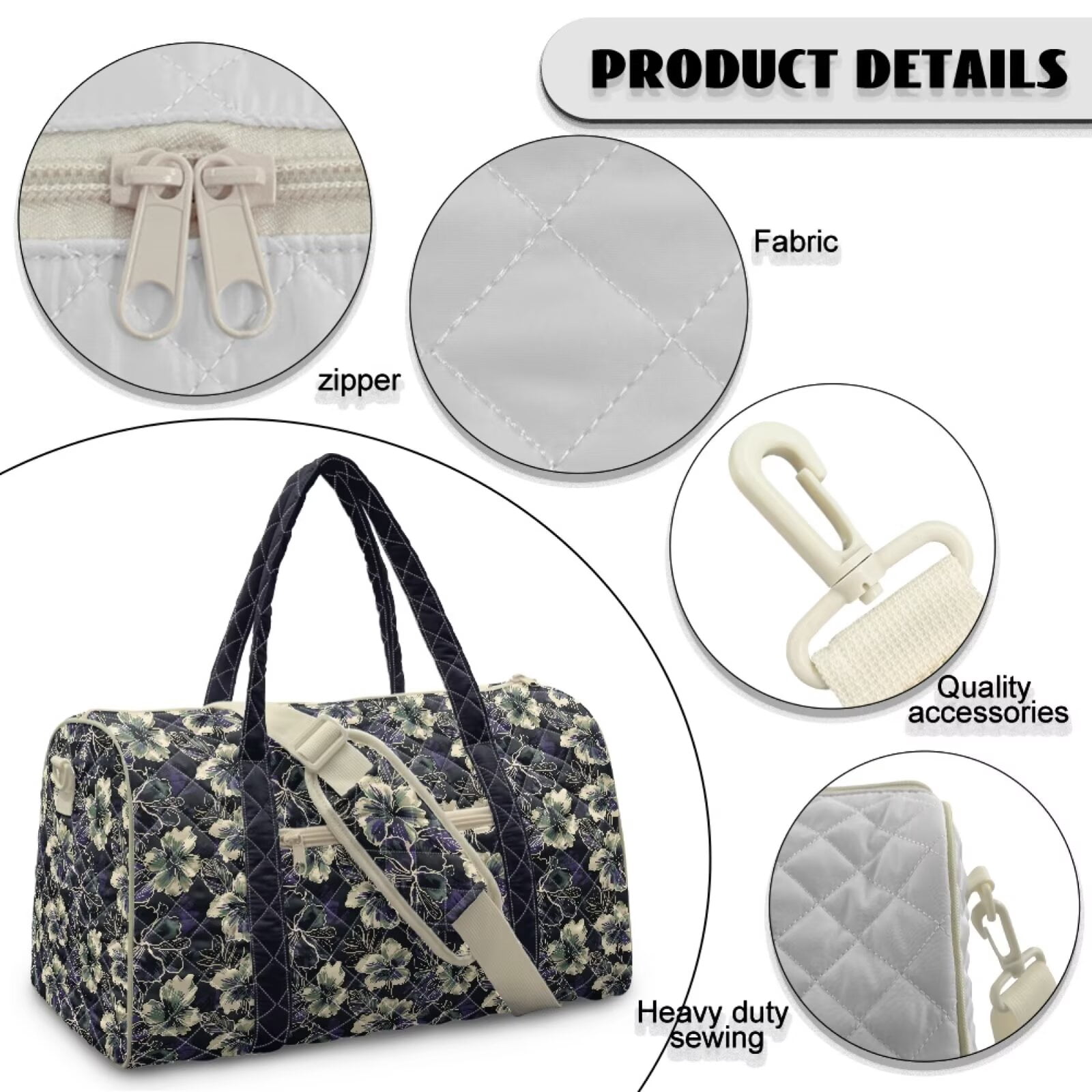 Chririnla Lightweight Travel Bags for Women Carry On Universal Fit Luggage with Quilted Fabric & Luggage Handle Strap Airplanes, Dark Hibiscus Print