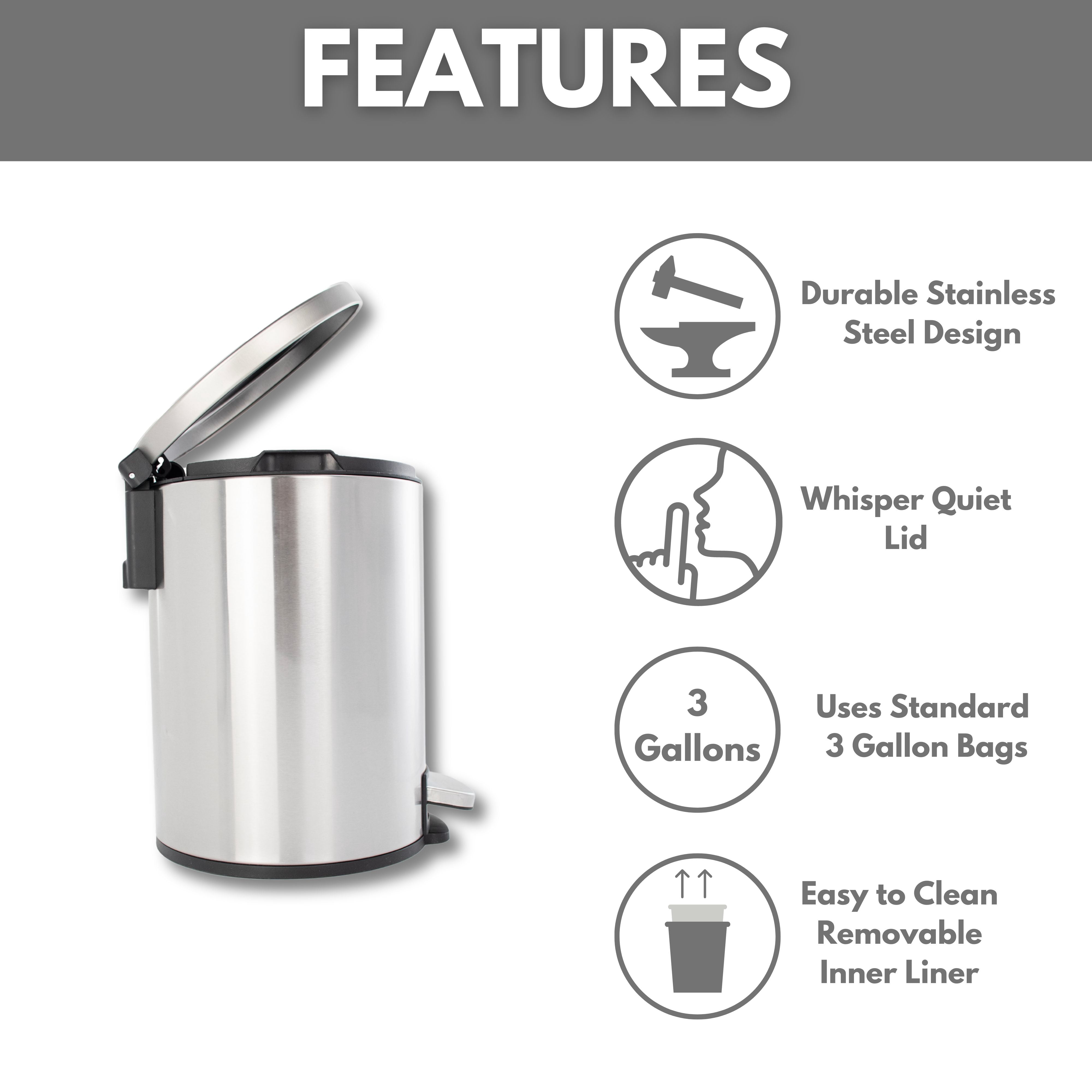 (4 pack) Better Homes & Gardens Bathroom Trash Can, 1.3 Gallon, Stainless Steel Round Step on Garbage Bin