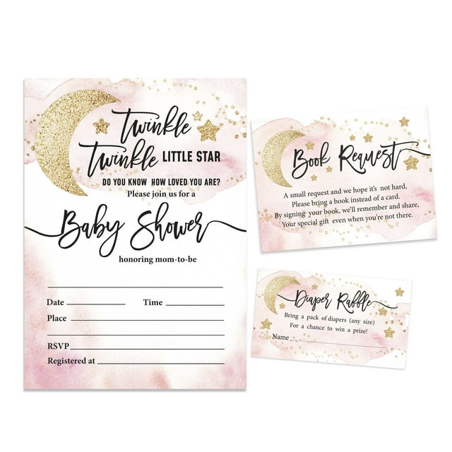 Inkdotpot Set Of 30Gender Reveal Baby Shower Invitations-Diaper Raffle Tickets And Baby Shower Book Request Cards Twinkle Twinkle Little Star Invites Its A Boy Its A Girl