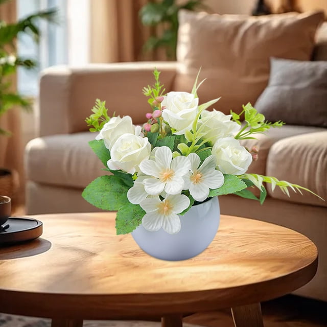 Ramo de Flores Artificiales Decorativas | Arreglo Floral Seco de Poliéster Rojo, Naranja, Rosa y Blanco con Tallo Flexible | Decoración de Mesa para Interiores, Hogar y Oficina con Base Estable y Pes