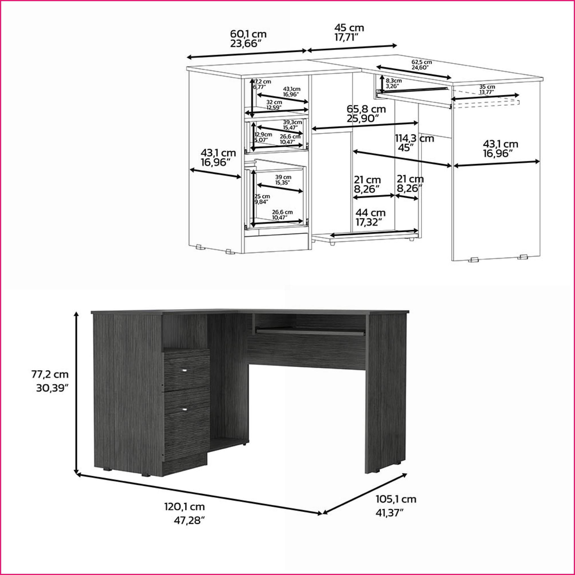 Desks, L-Shaped with Left Return, Keyboard Tray, 2 Drawers, Open Shelf, Smokey Oak | Particle Board | Gray