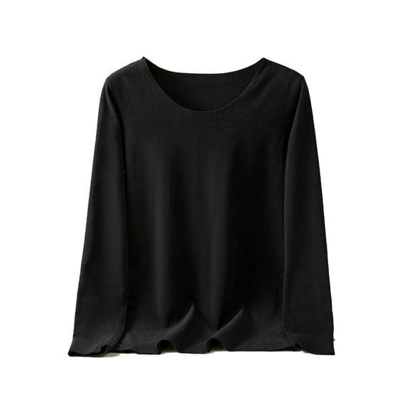 Minnieouse Ropa interior de fondo para mujer, lencería gruesa cálida para niñas, Tops de capa Base de cuello de manga larga de Color Ropa interior Negro L