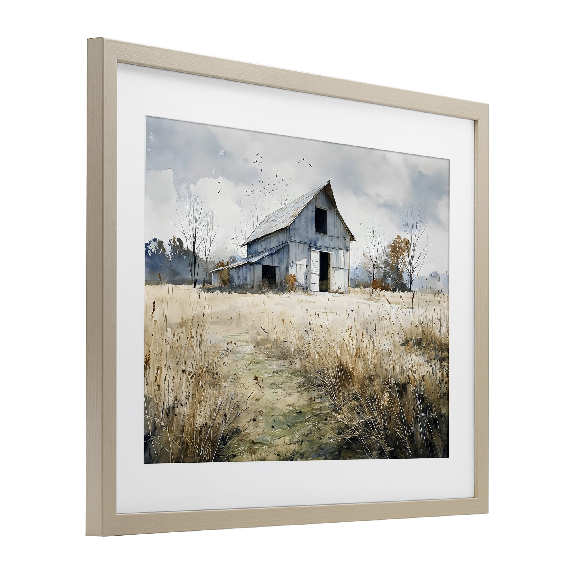Stupell Industries Old Blue Barn in Farmland Birch Framed Print Under Glass, design by Franklyn Gregory