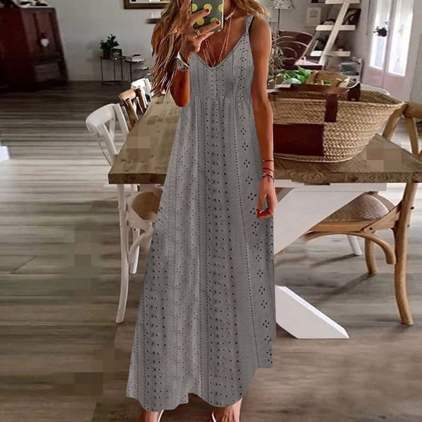 mfyjkho Vestidos midi para mujer, Vestido largo informal de fiesta para mujer, con aberturas, de color liso, holgado, sin mangas y con cuello camisola Vestidos de otoño m