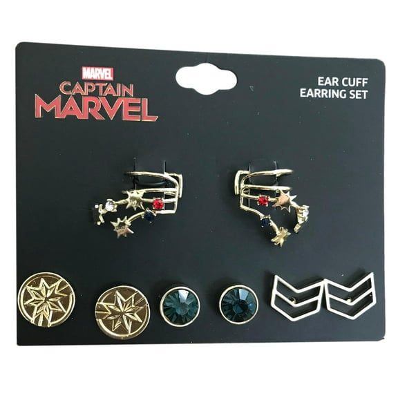 Captain Marvel Stud Earrings Set with Ear Cuff