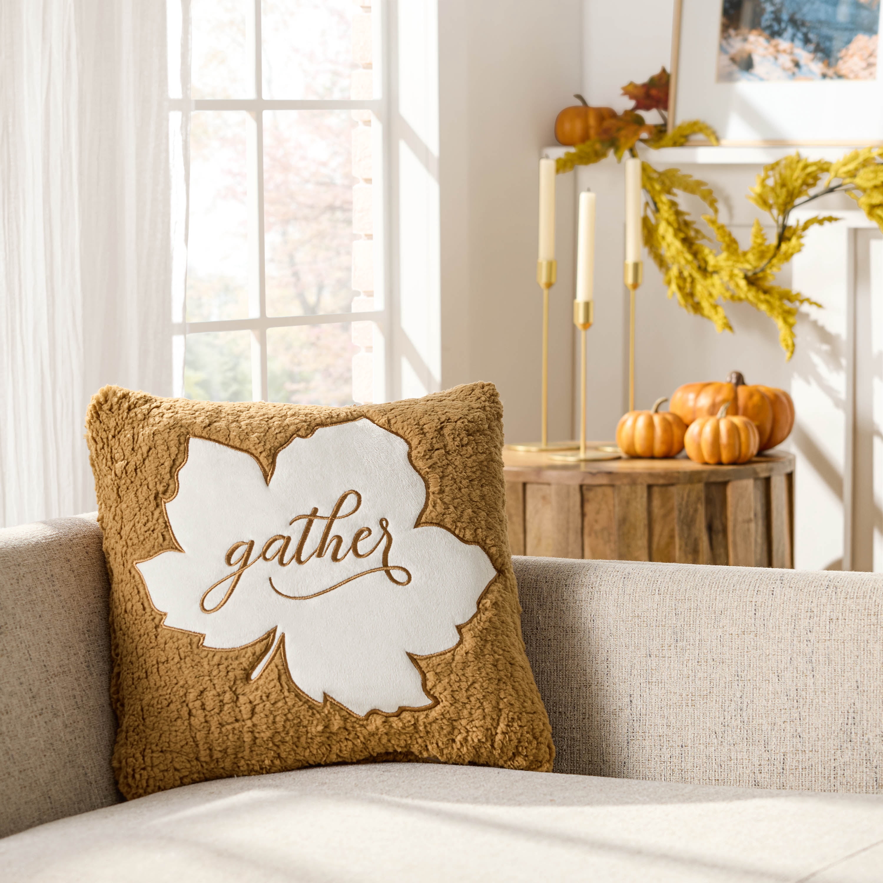 Way To Celebrate 18"x18"" Harvest Gather Polyester Decorative Pillow