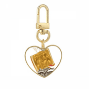 Traditional Singapore Kaya Toast Gold Heart Keychain Metal Keyring Holder