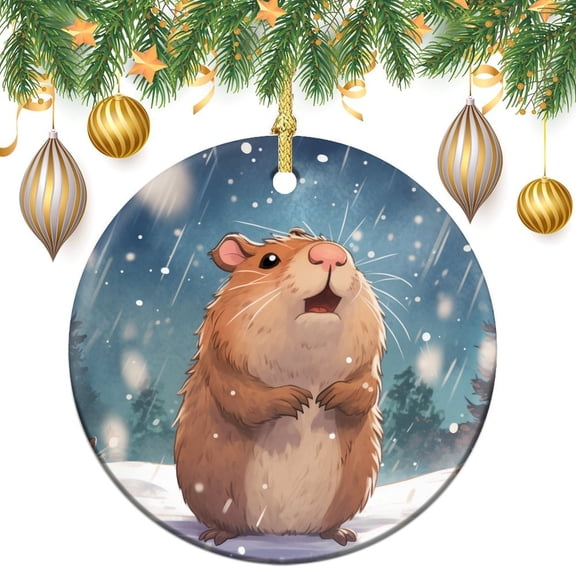 Capybara Snowing Winter Christmas Ceramic Ornament Funny Animal Theme 2024 Ornament Christmas Xmas Tree Ornament Decoration Hanging Pendant Decor Merry Xmas for Family & Friends
