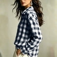 thumbnail image 4 of hoksml Women's Gingham Plaid Button Down Shirt, Drop Shoulder Oversized Blouse with Lapel Collar, Rolled Cuffs and Relaxed Fit, 4 of 9