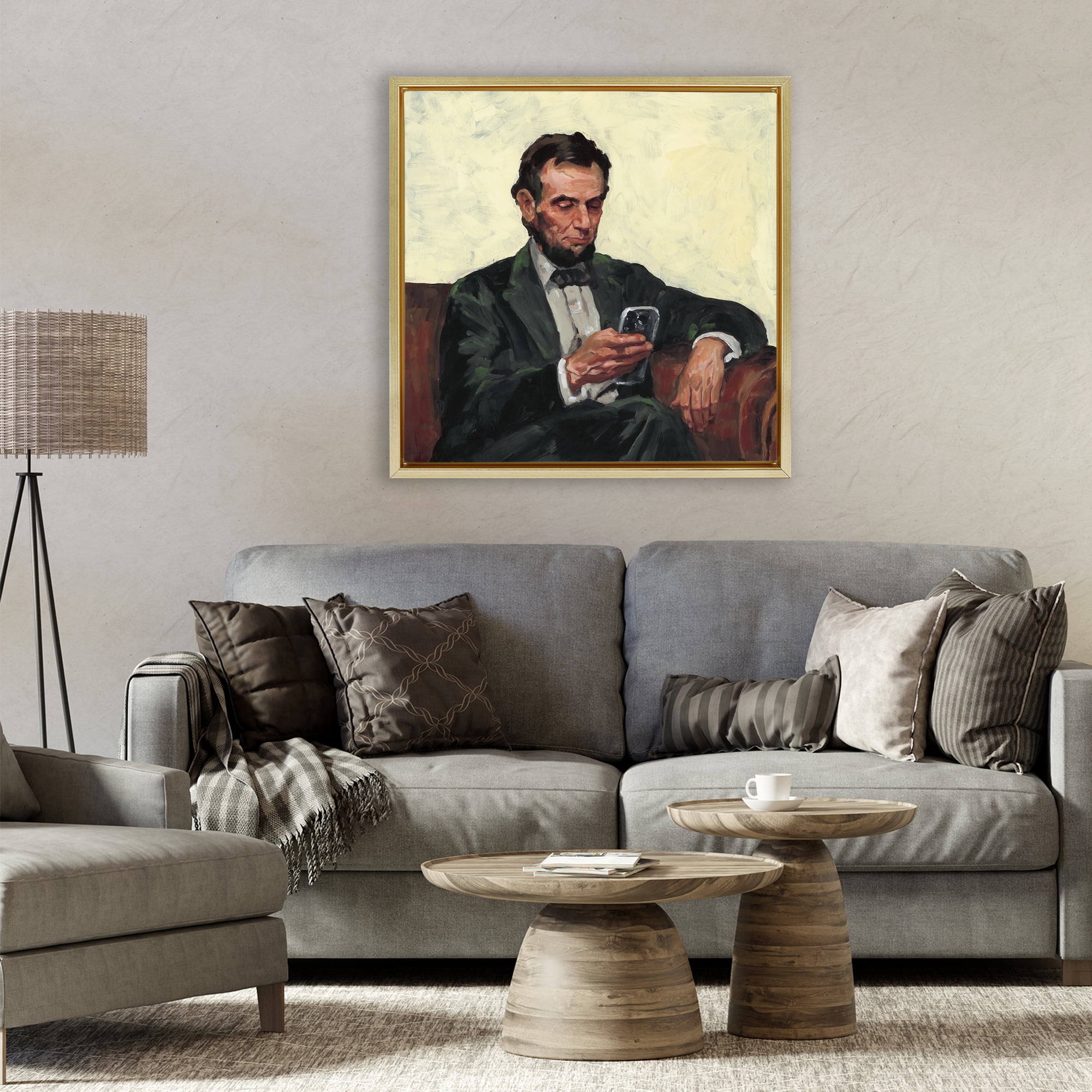 Stupell Industries Abe with Cellphone Gold Framed Floater Canvas Wall Art, design by Studio Bautista
