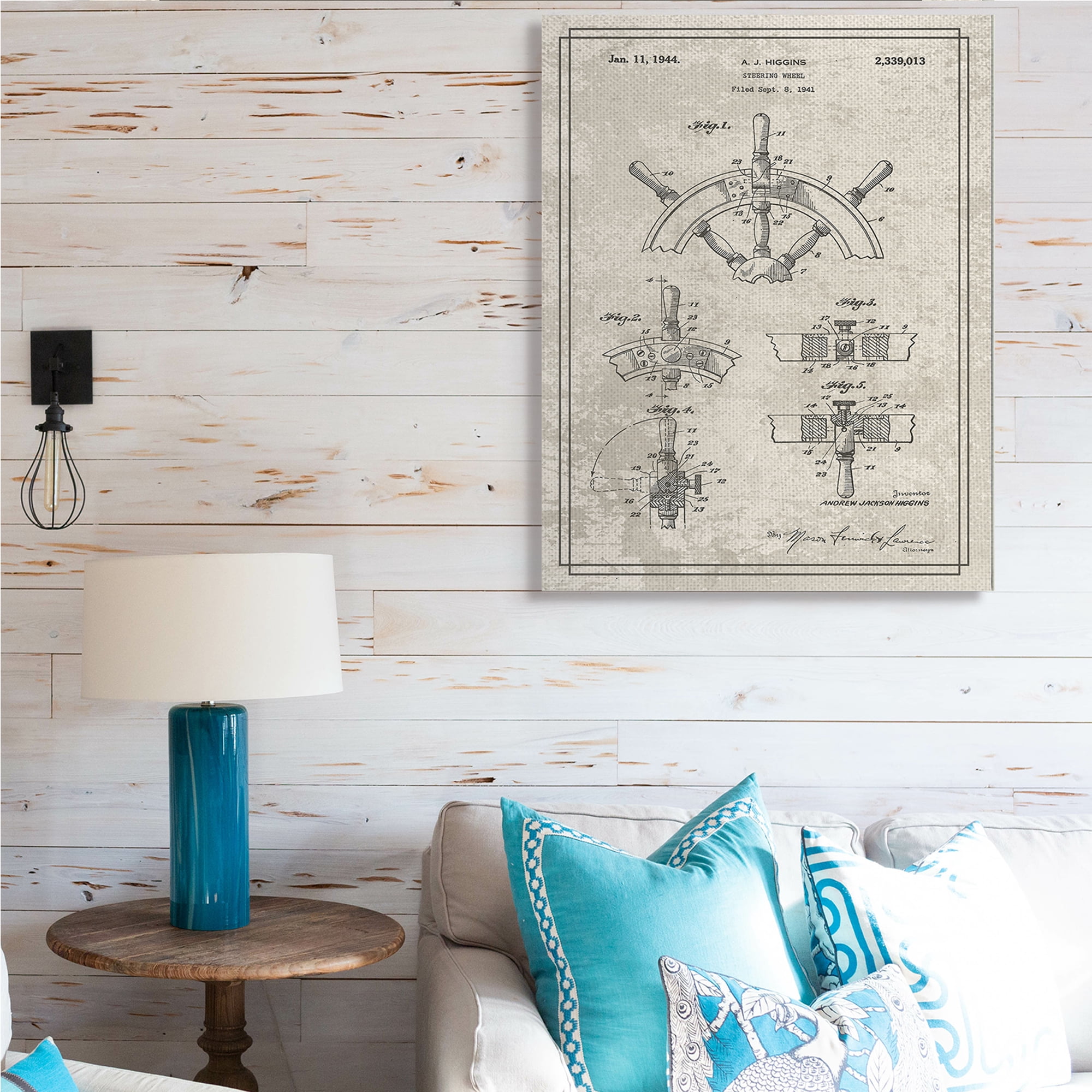 Stupell Industries Vintage Ship Steering Wheel Diagram Interior View,36 x 48,Designed by Daphne Polselli
