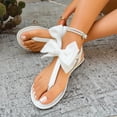 thumbnail image 2 of Kojanyu Women's Bow Knot T-Strap Flat Sandals Open Toe Summer Casual Beach Walking Thong Shoes PU Leather Slip On Footwear, 2 of 10
