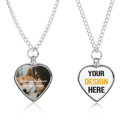 Custom Pet Ashes Necklace with Photo Text Personalized Pet Urn Necklaces Durable Stainless Memorial Cremation Jewelry Keepsake for Dogs/Pets